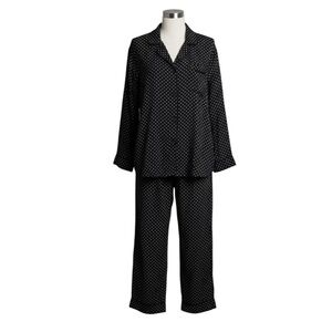 I.Magnin Black with White Polka Dot Long Sleeve Pajama Set Size Large